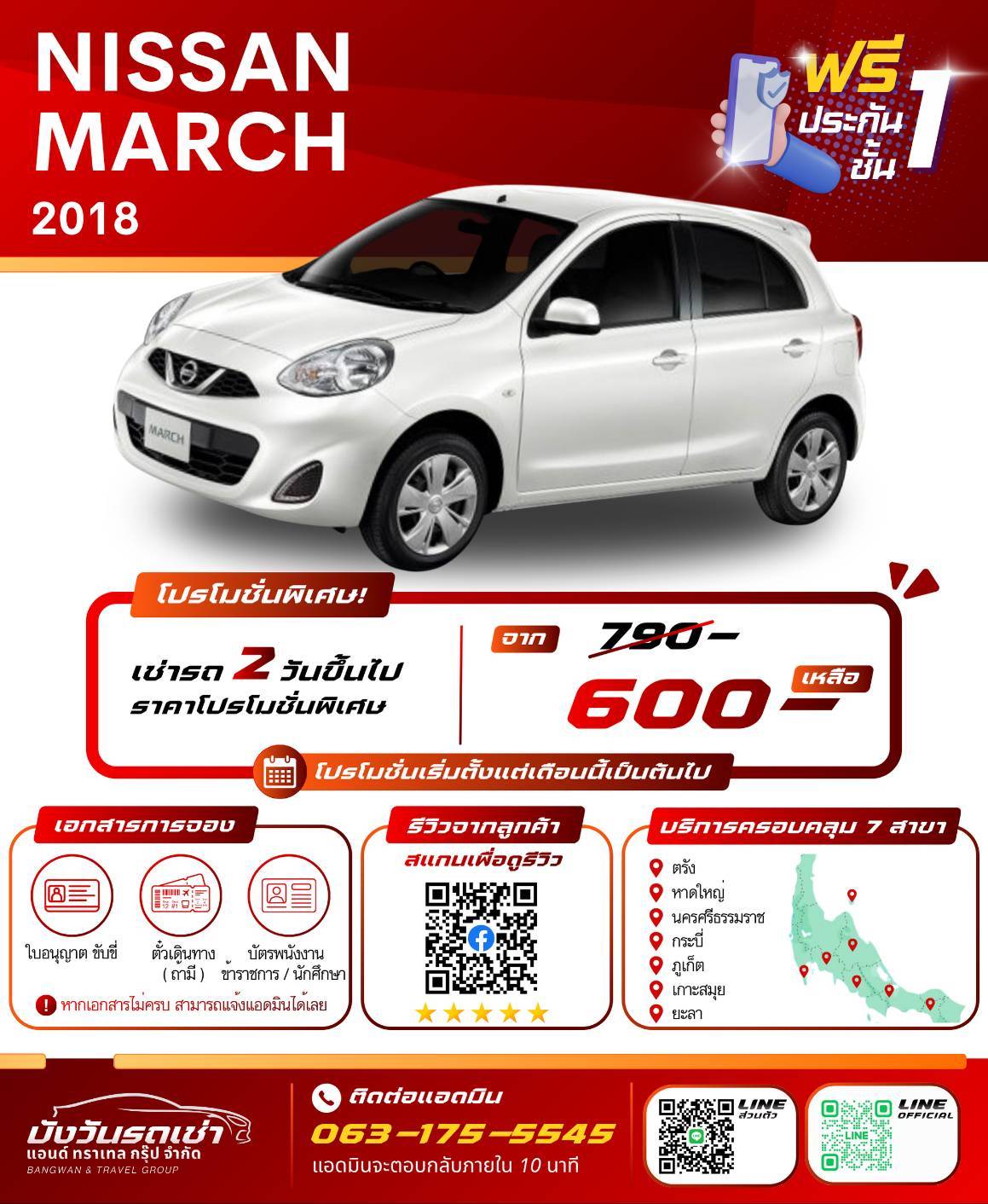 รถเช่าหาดใหญ่ NISSAN MARCH 2018
